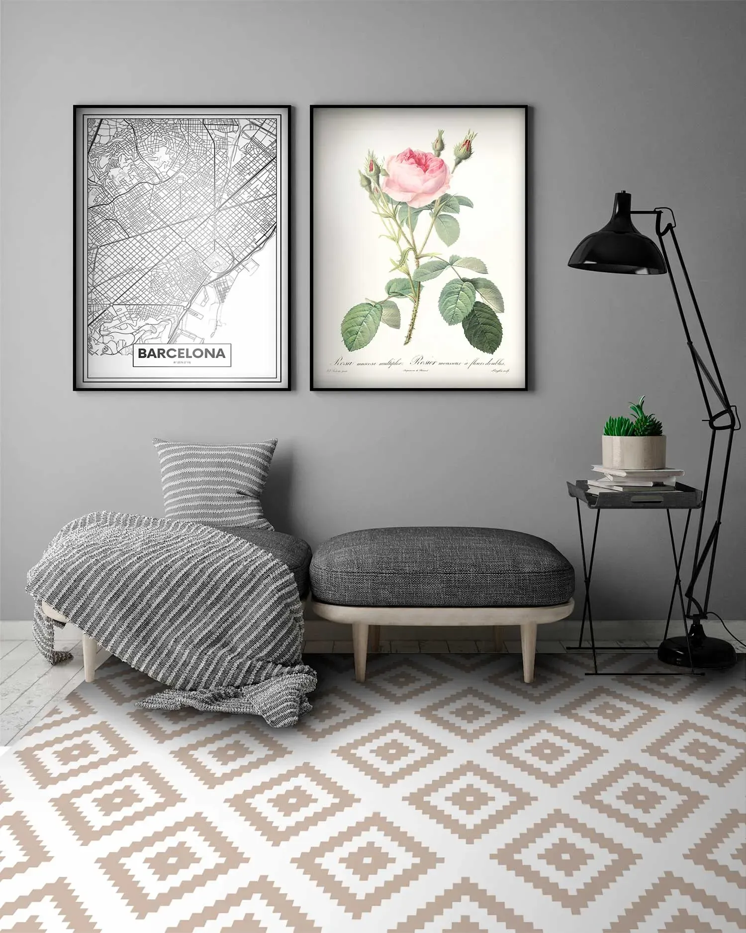 Illustration numéro 3 du produit Tapis vinyle carrés roses 80x250cm