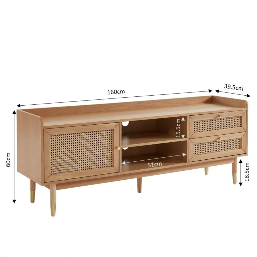Illustration numéro 3 du produit Meuble TV chêne et cannage rotin 160cm