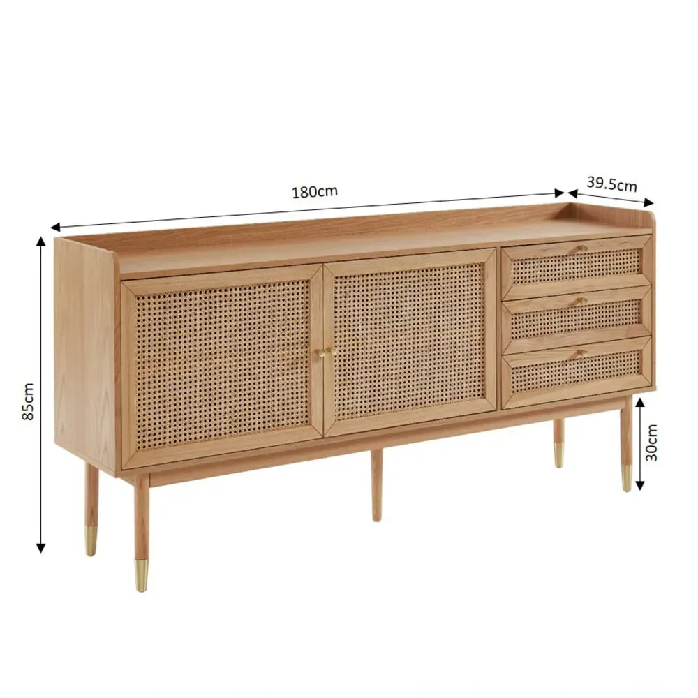 Illustration numéro 3 du produit Buffet chêne et cannage rotin 180cm