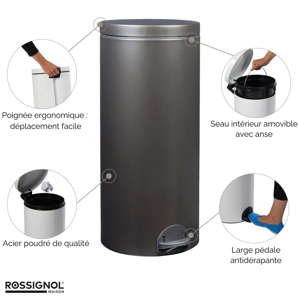 Illustration numéro 3 du produit Poubelle de cuisine à pédale 30L Fabriqué en France