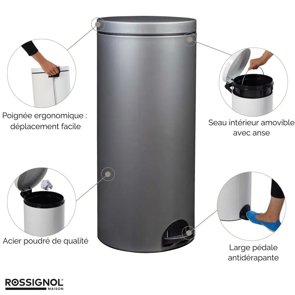 Illustration numéro 3 du produit Poubelle de cuisine à pédale 30L Fabriqué en France