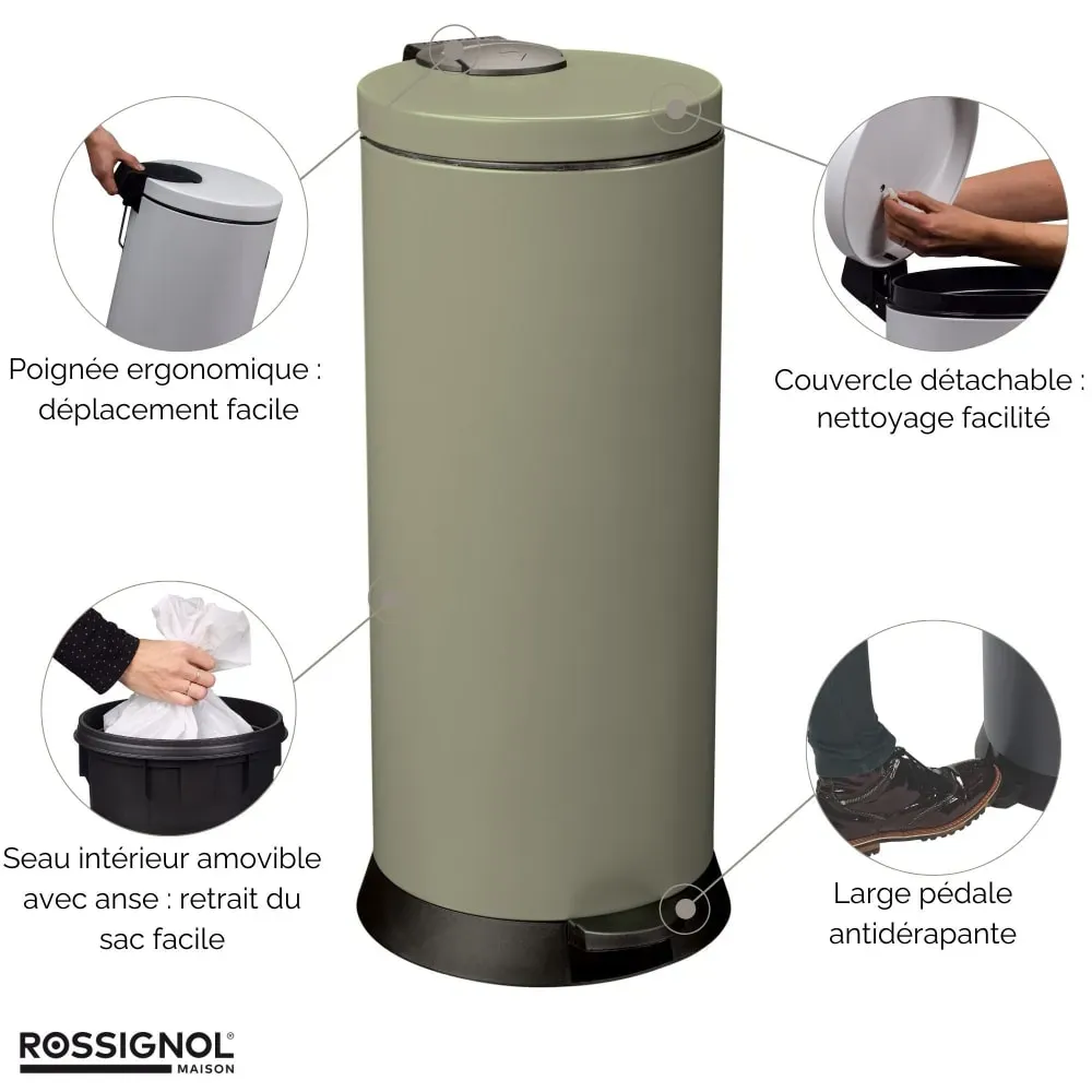 Illustration numéro 3 du produit Poubelle de cuisine à pédale 30L Fabriqué en France