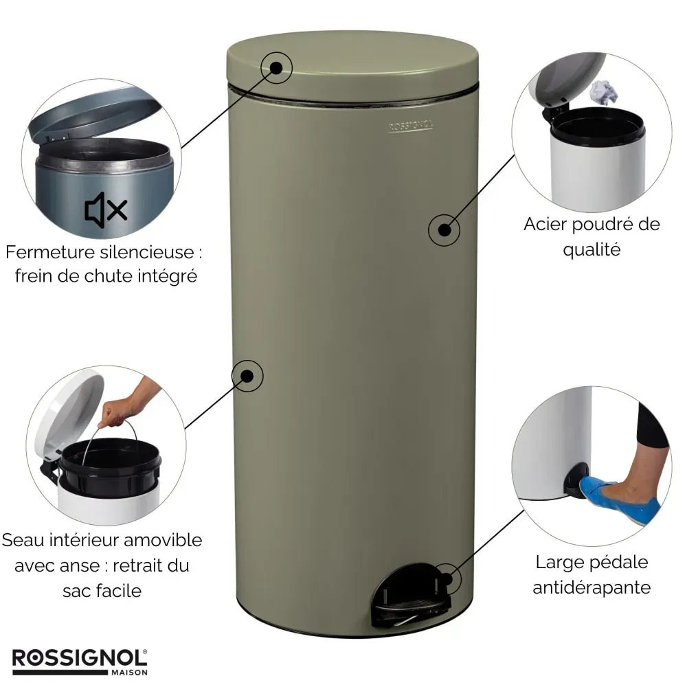 Illustration numéro 3 du produit Poubelle de cuisine à pédale 30L Fabriqué en France