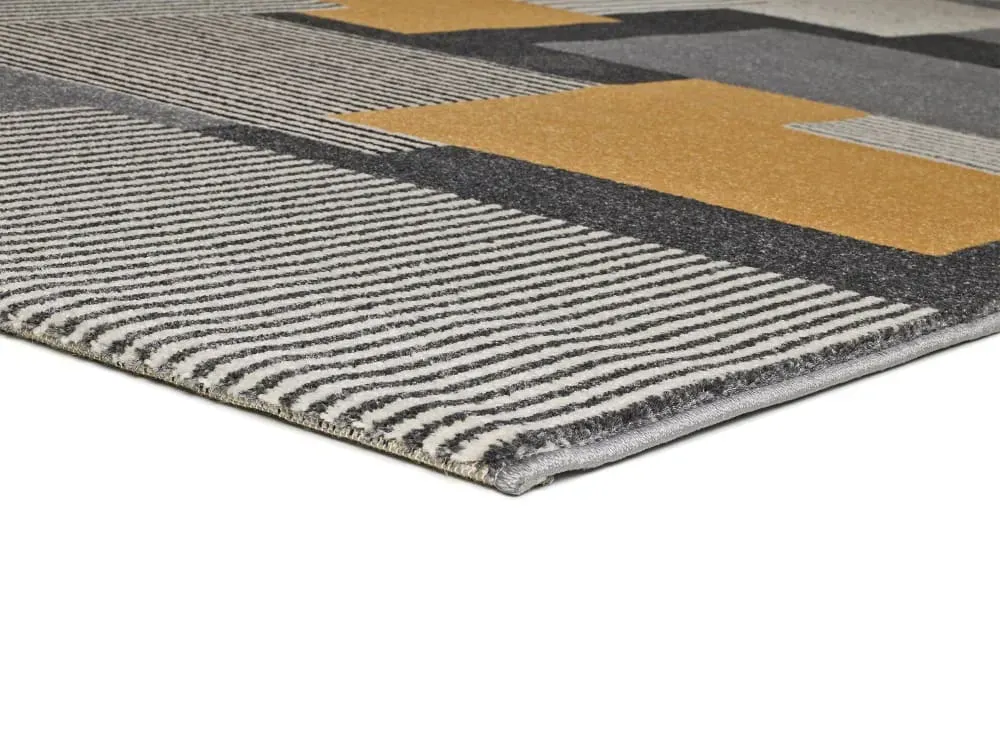 Illustration numéro 3 du produit Tapis géométrique gris/noir/moutarde 140x200 cm