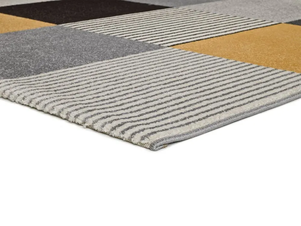 Illustration numéro 3 du produit Tapis géométrique gris/noir/moutarde 140x200 cm