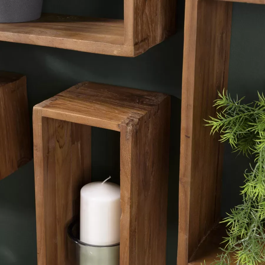 Illustration numéro 3 du produit Etagère Murale rectangulaire 2 niches en teck recyclé