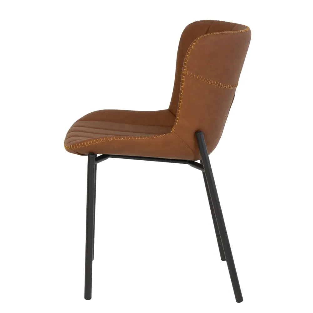 Illustration numéro 3 du produit Chaise de salle à manger en cuir synthétique marron et pieds noirs