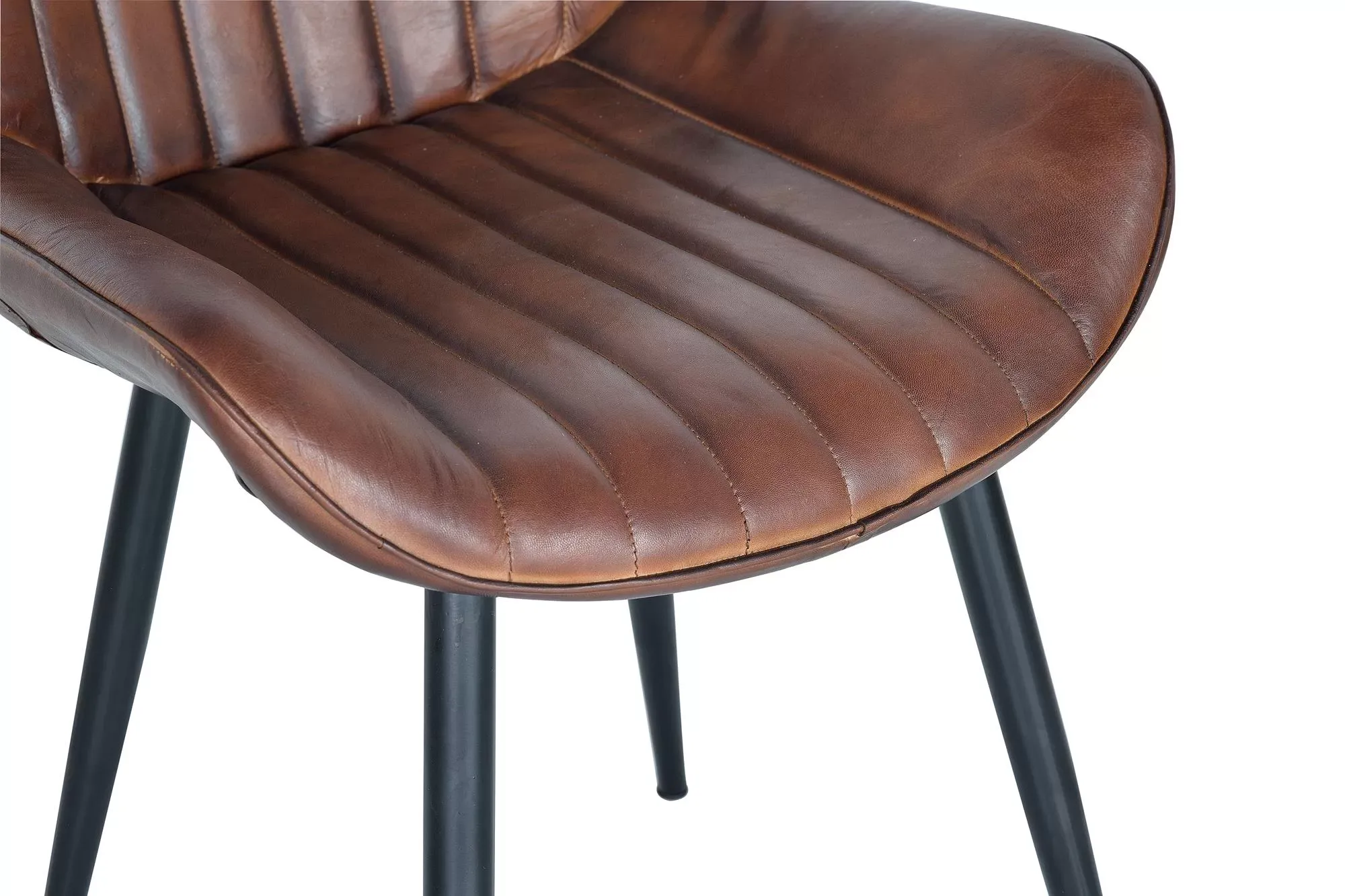 Illustration numéro 3 du produit Chaise en cuir marron avec pieds en métal