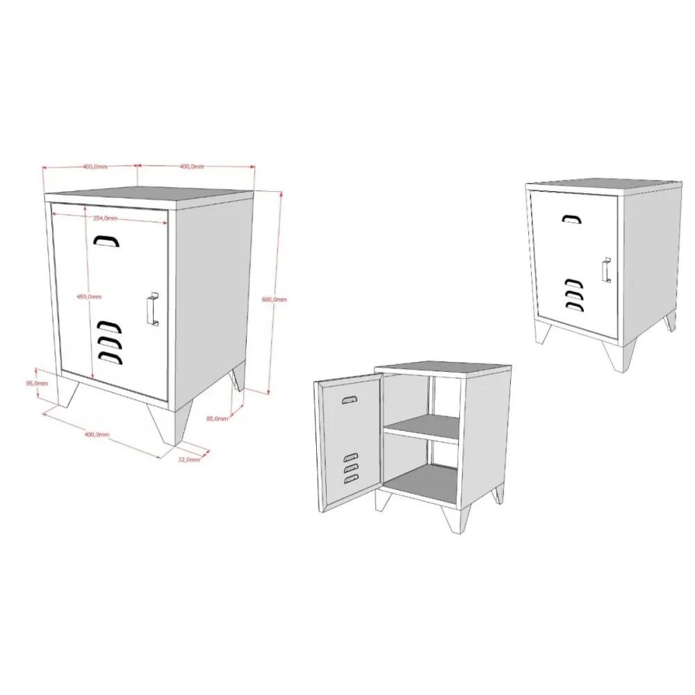 Illustration numéro 3 du produit Vipack Chevet en métal Bronxx 1 porte 1 etagere 60x40x40cm Blanc Mat