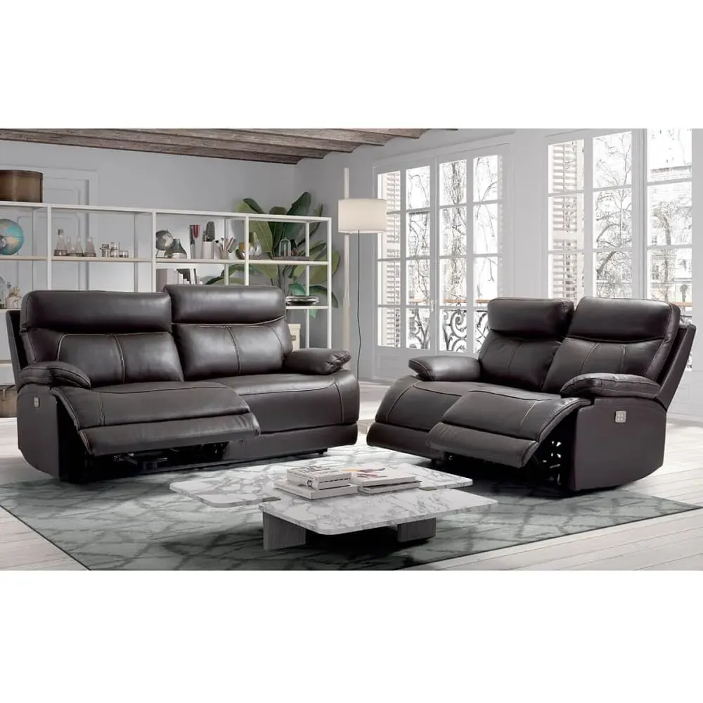 Illustration numéro 3 du produit Canapé relax 2 places électrique en cuir marron foncé