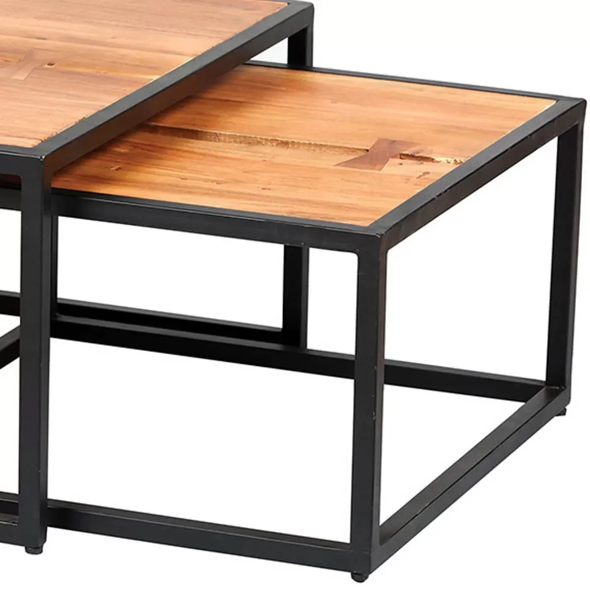 Illustration numéro 3 du produit Lot  de 2 tables basses gigognes métal et bois