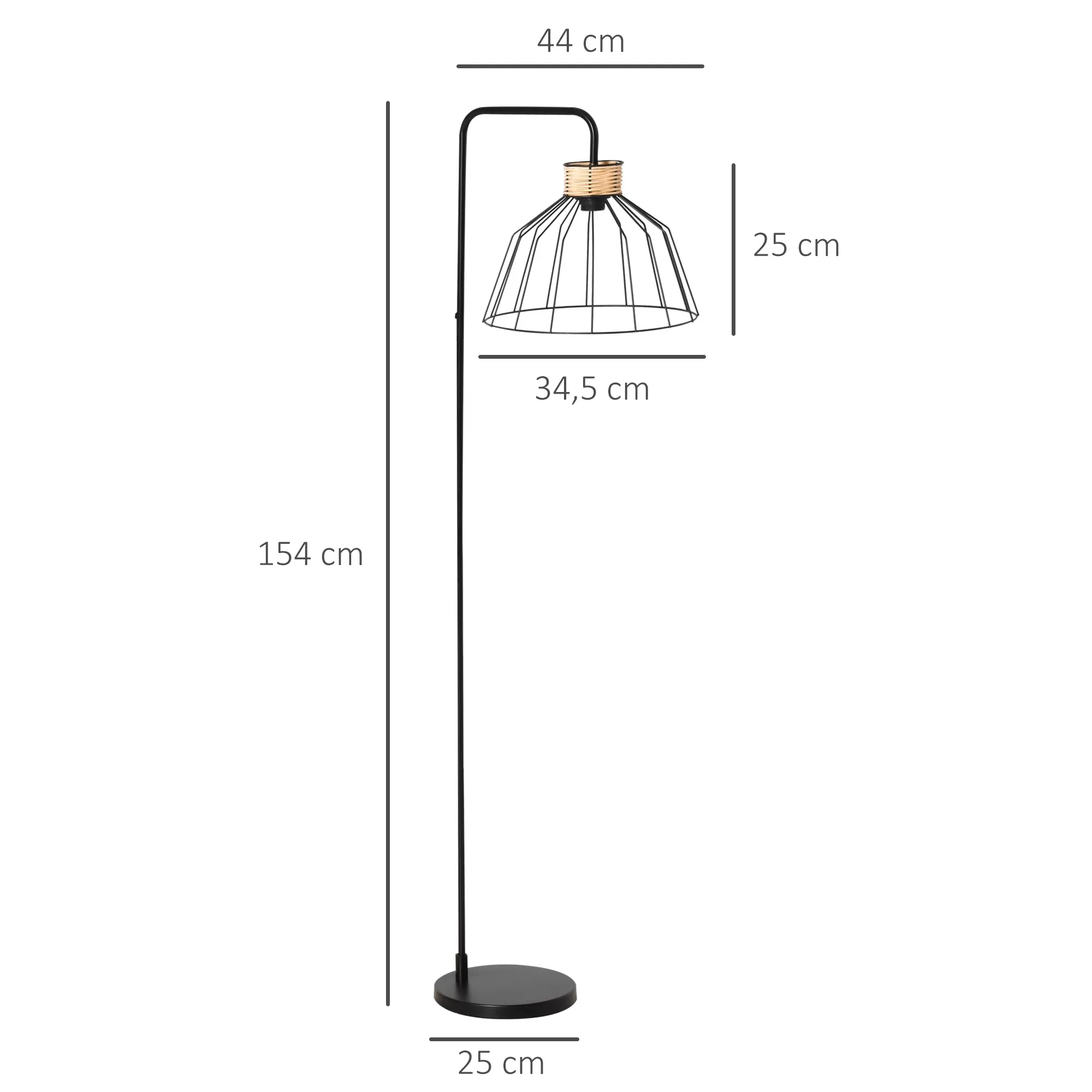 Illustration numéro 3 du produit Lampadaire industriel grillagé arqué H154 cm métal noir rotin