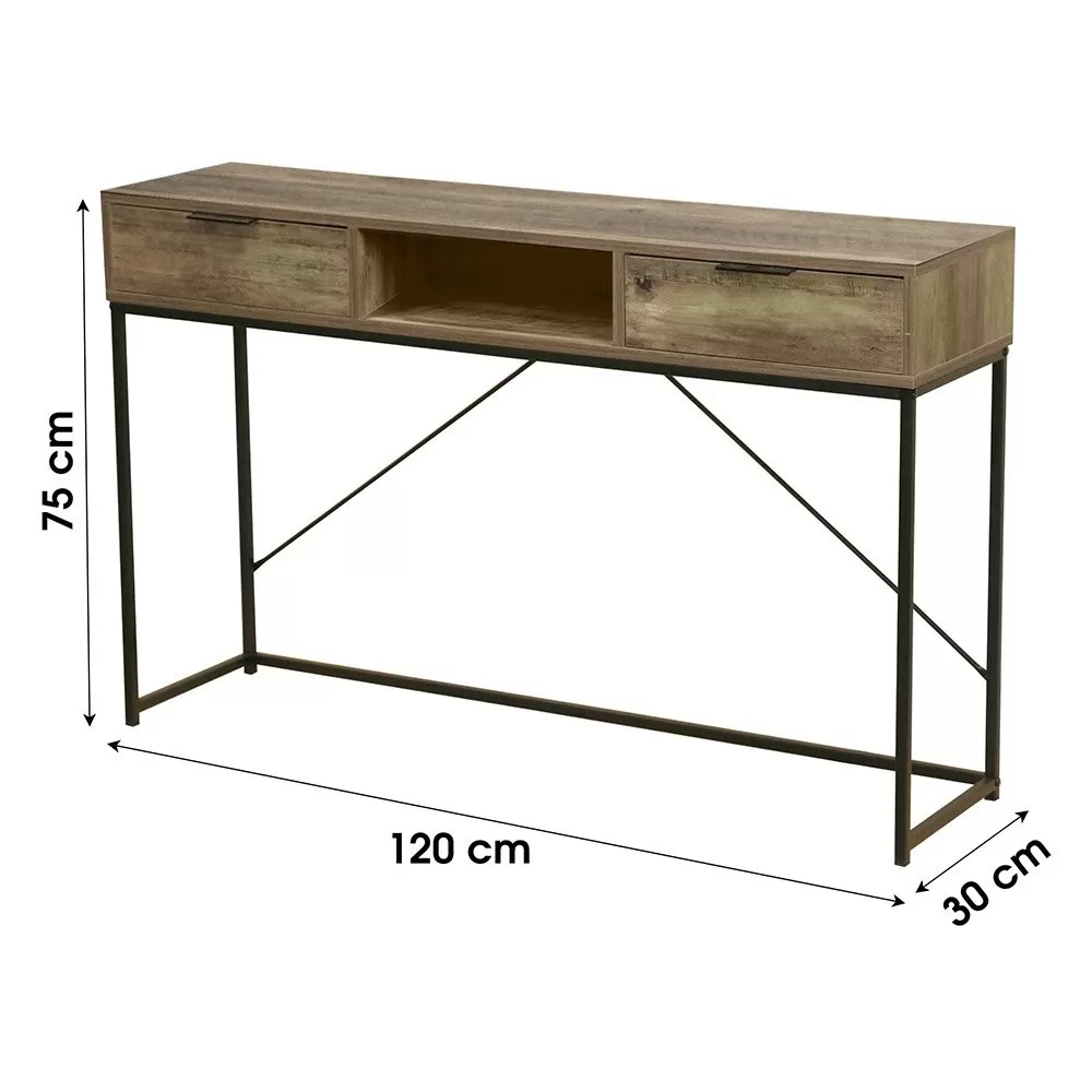 Illustration numéro 3 du produit Console d'entrée en métal noir et bois 2 tiroirs + 1 casier