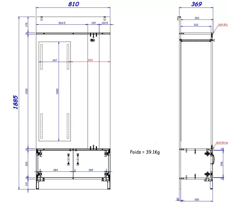 Illustration numéro 3 du produit Meuble entrée 2 portes 1 miroir effet chêne noir
