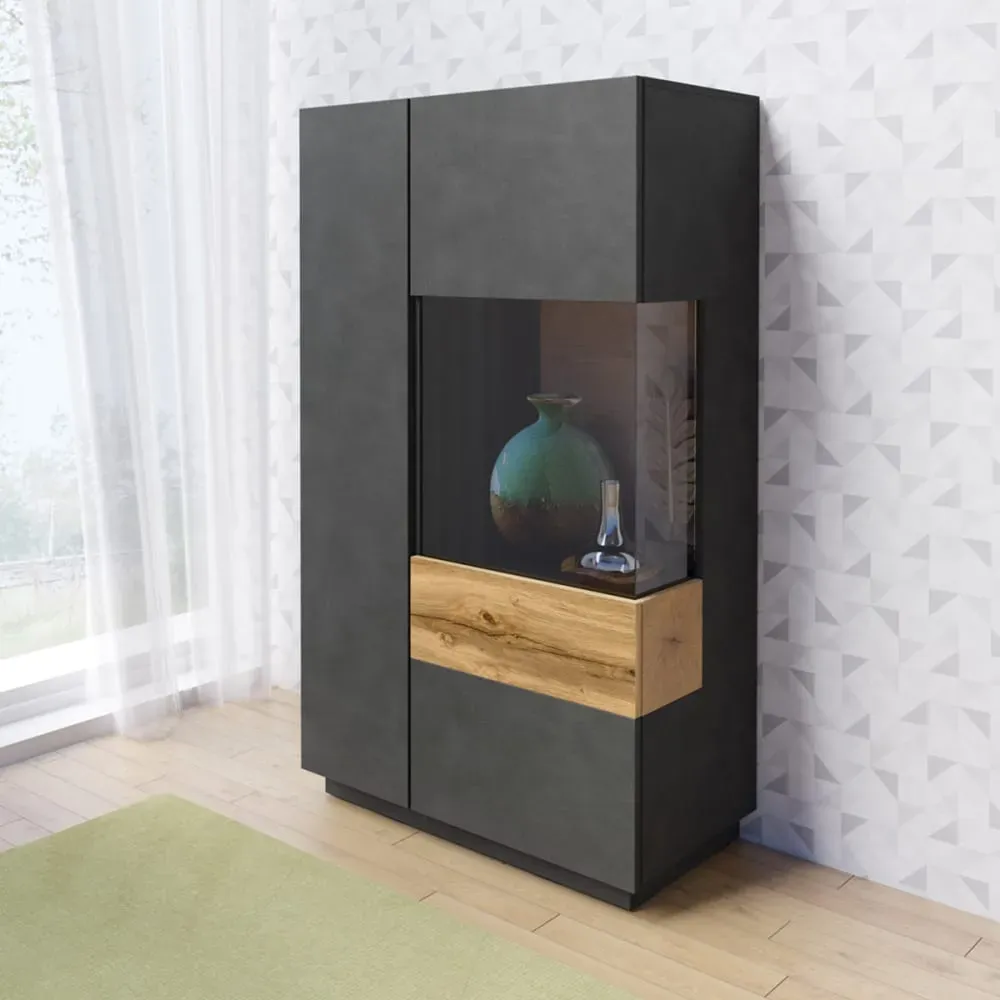 Illustration numéro 3 du produit Vaisselier 2 portes ouverture droite blanc et effet béton