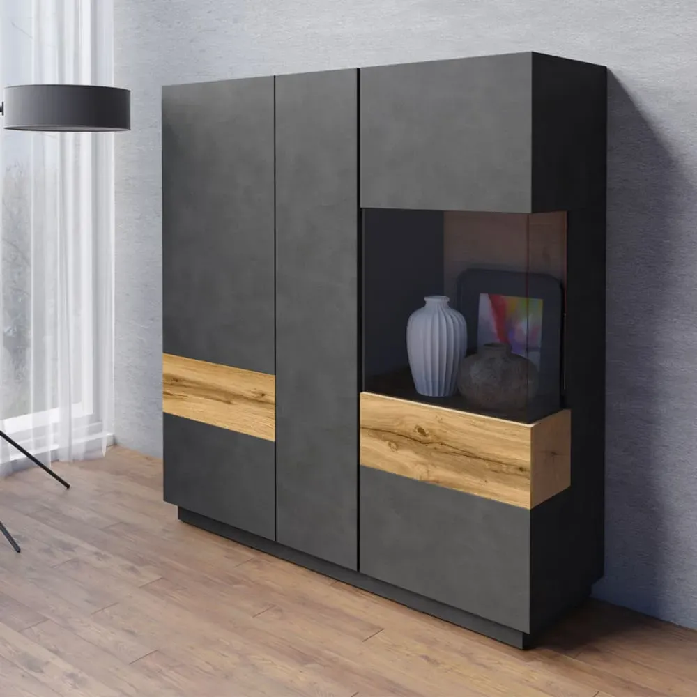 Illustration numéro 3 du produit Vaisselier 3 portes blanc et effet béton