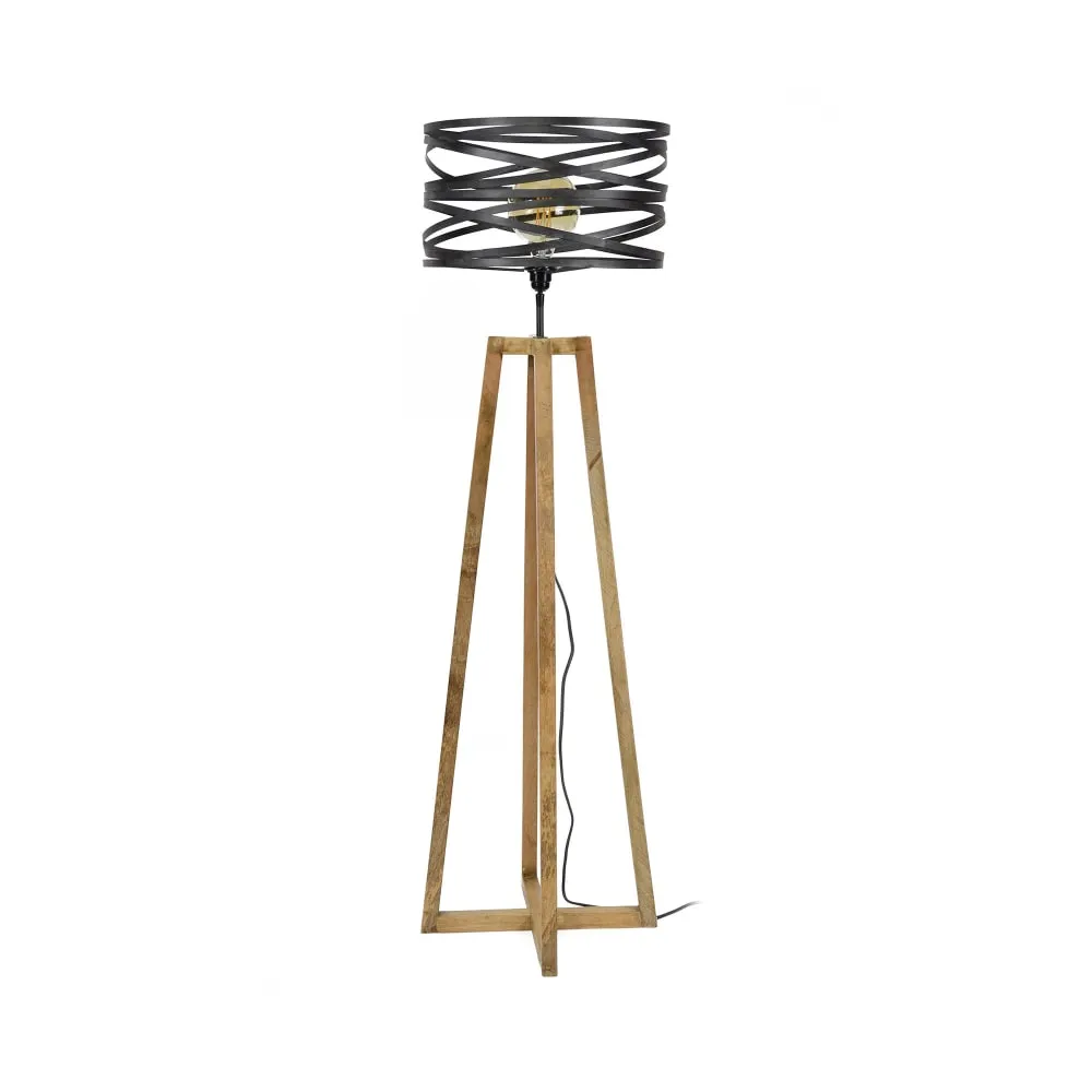 Illustration numéro 3 du produit Lampadaire avec abat-jour en métal et piètement bois - BLAKE