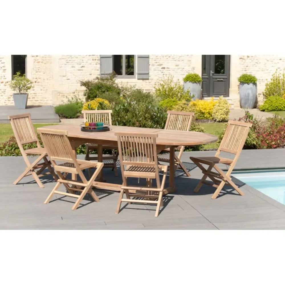 Illustration numéro 3 du produit Table de jardin et chaises en bois teck 8/10 personnes