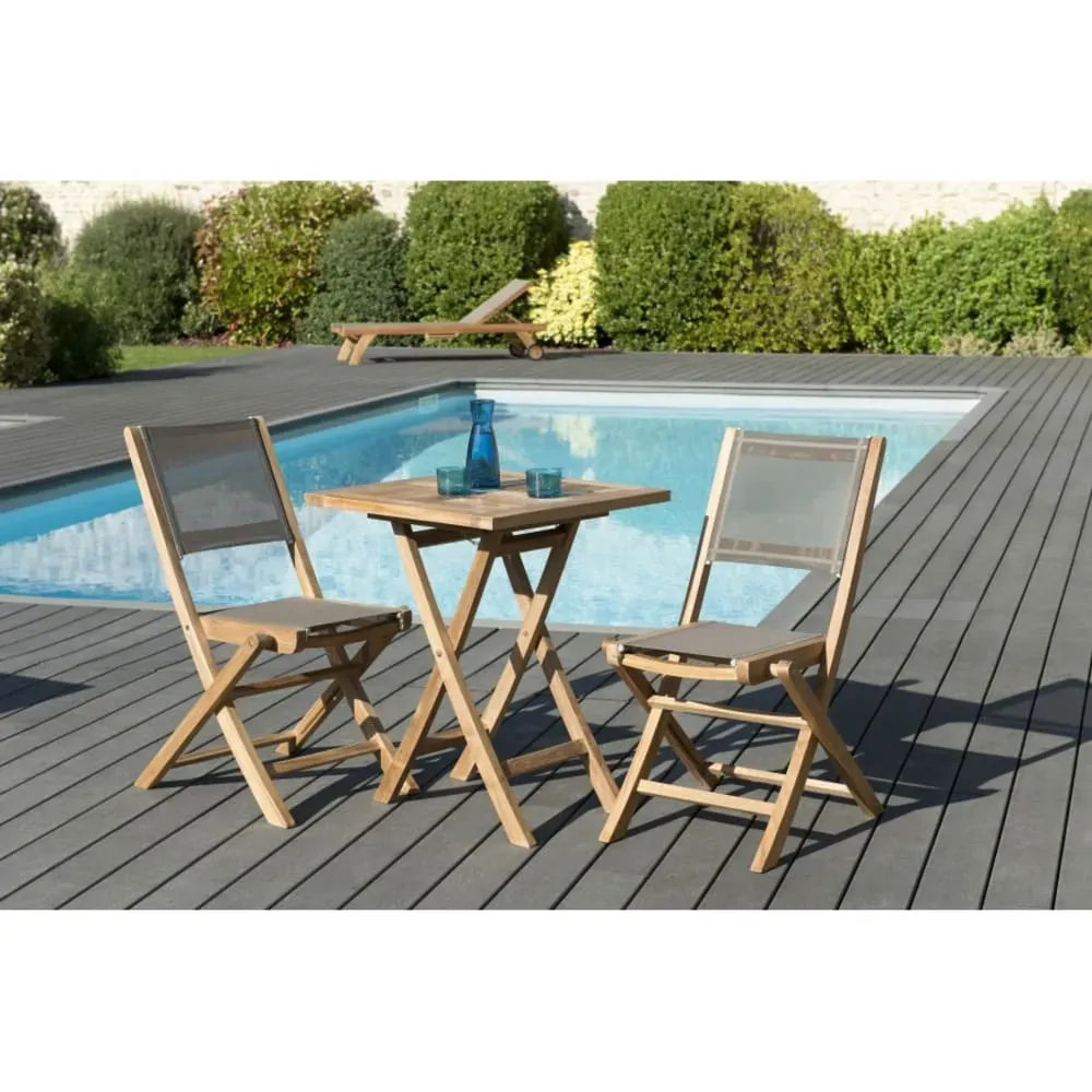 Illustration numéro 3 du produit Table de jardin et chaises en teck et textilene 2 personnes