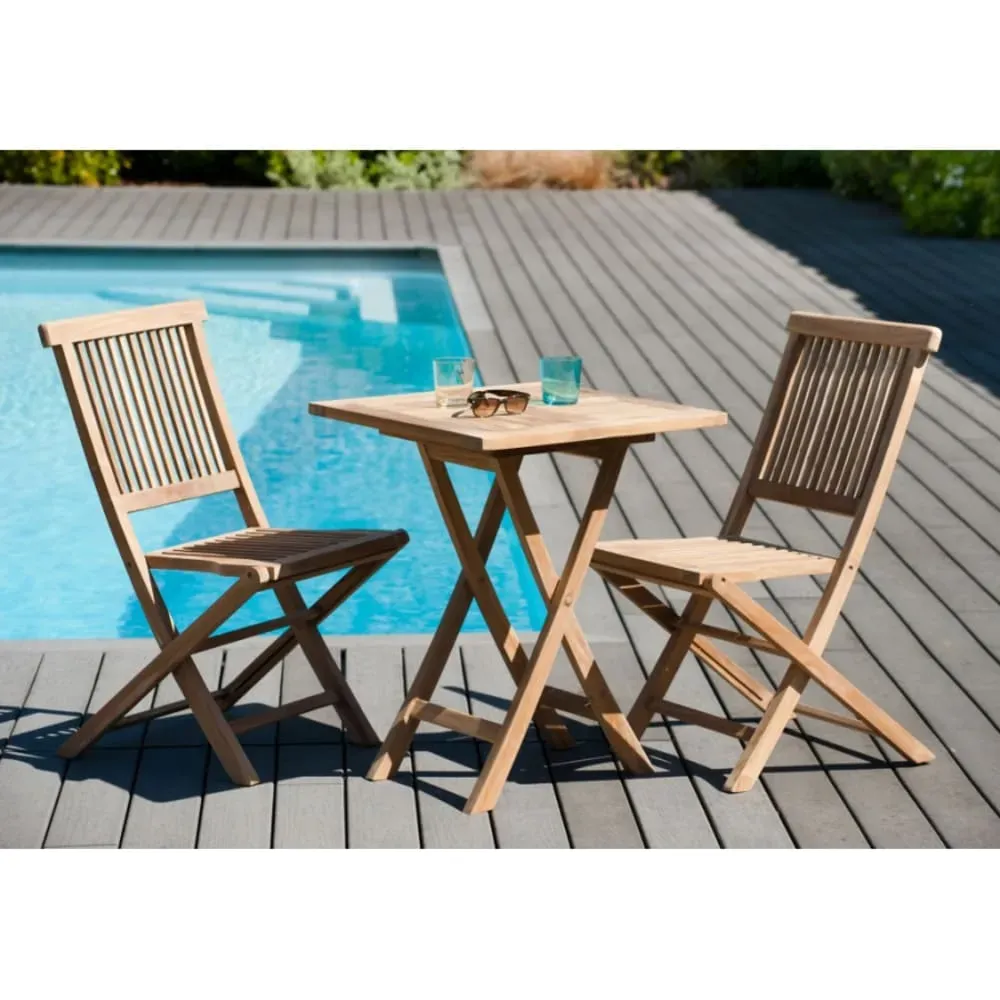 Illustration numéro 3 du produit Table de jardin et chaises en teck 2 personnes