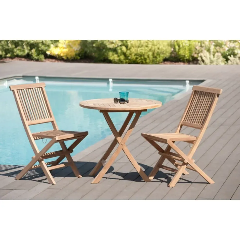 Illustration numéro 3 du produit Table de jardin et chaises en teck 2 personnes