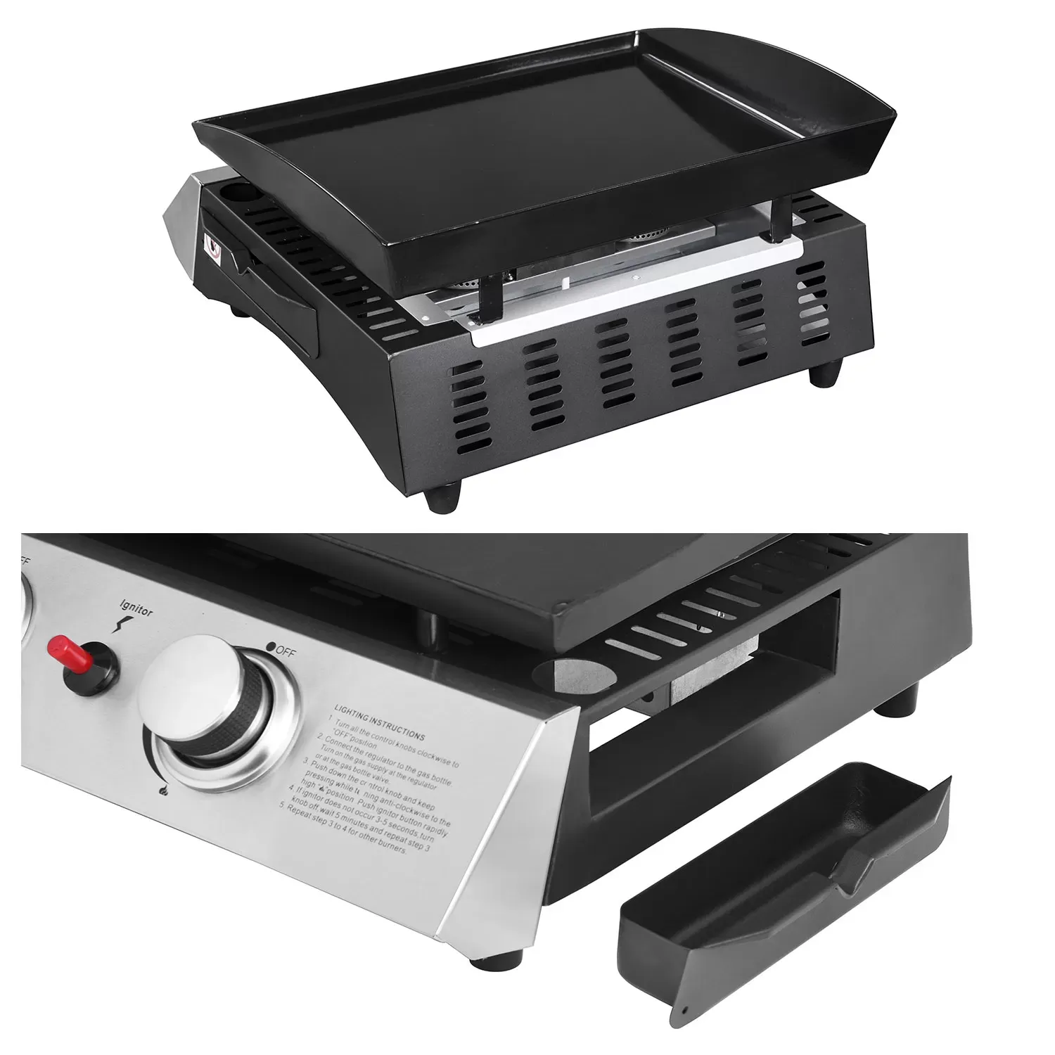 Illustration numéro 3 du produit Plancha au gaz 2 brûleurs en acier noir