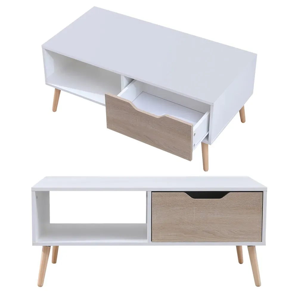 Illustration numéro 3 du produit Table basse style scandinave blanche avec tiroir