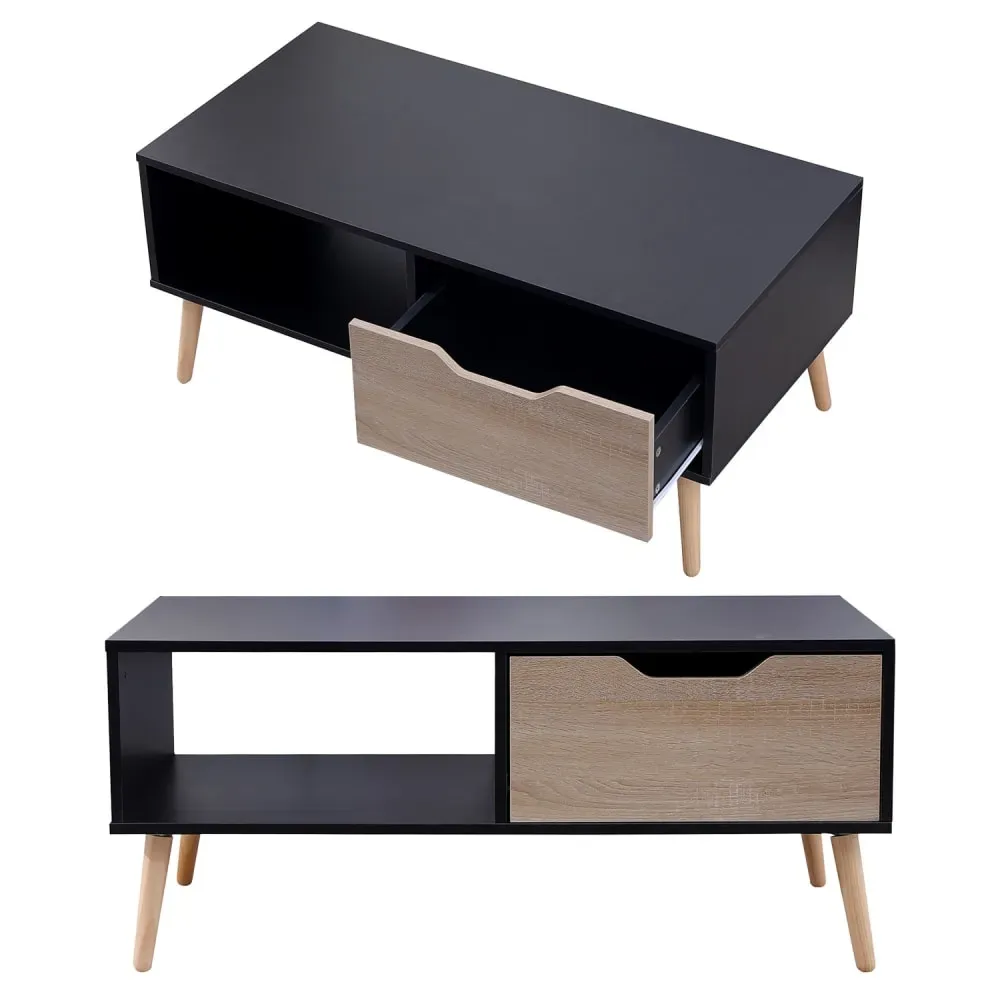 Illustration numéro 3 du produit Table basse style scandinave noire avec tiroir