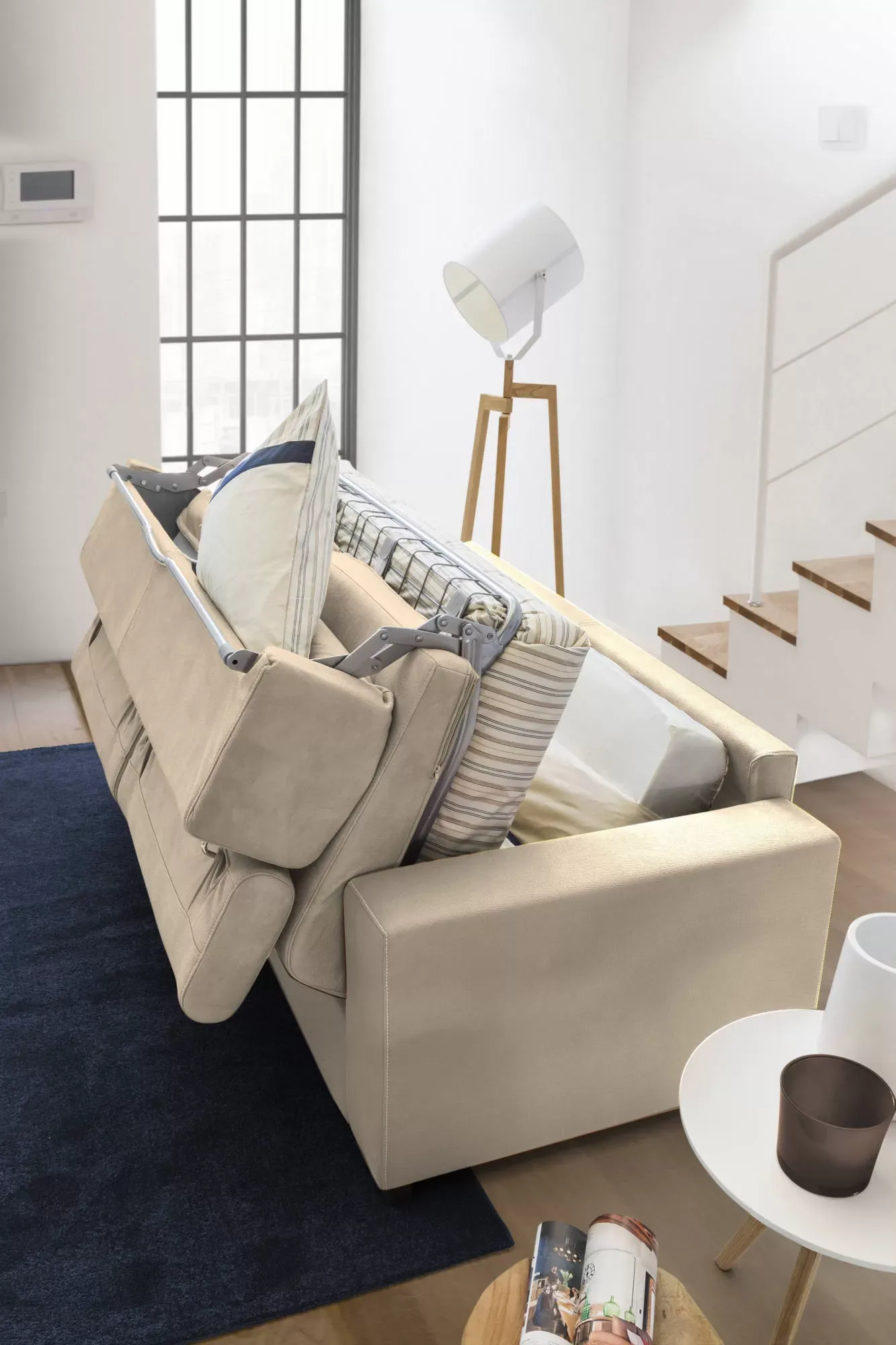 Illustration numéro 3 du produit Canapé lit 3 places en tissu beige 220x95 cm