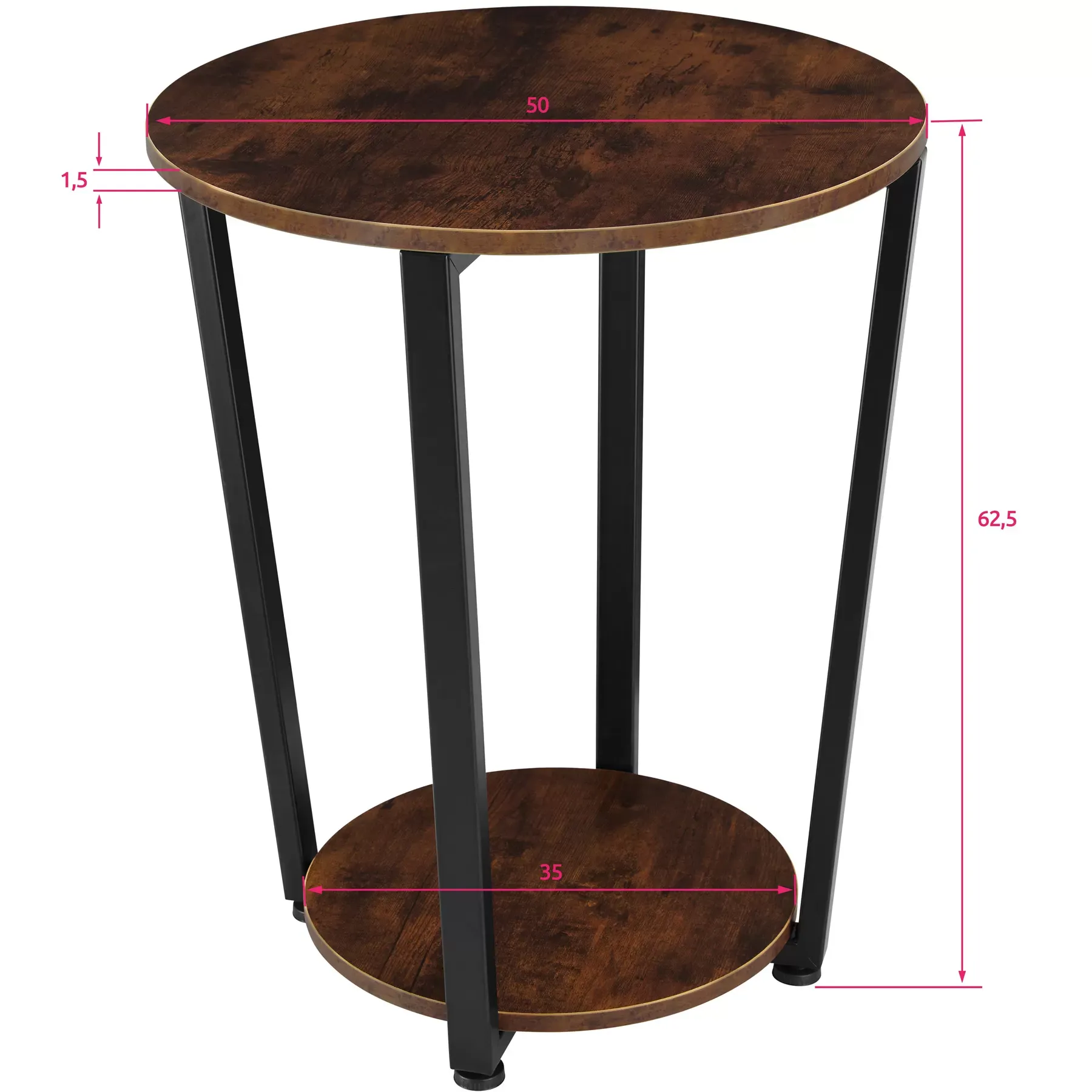 Illustration numéro 3 du produit Table d'appoint Style industriel 50 x 62,5 cm bois foncé