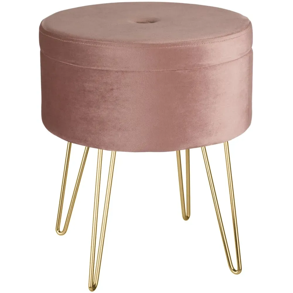 Illustration numéro 3 du produit Banc Tabouret Coffre de rangement Rond aspect Velours rose