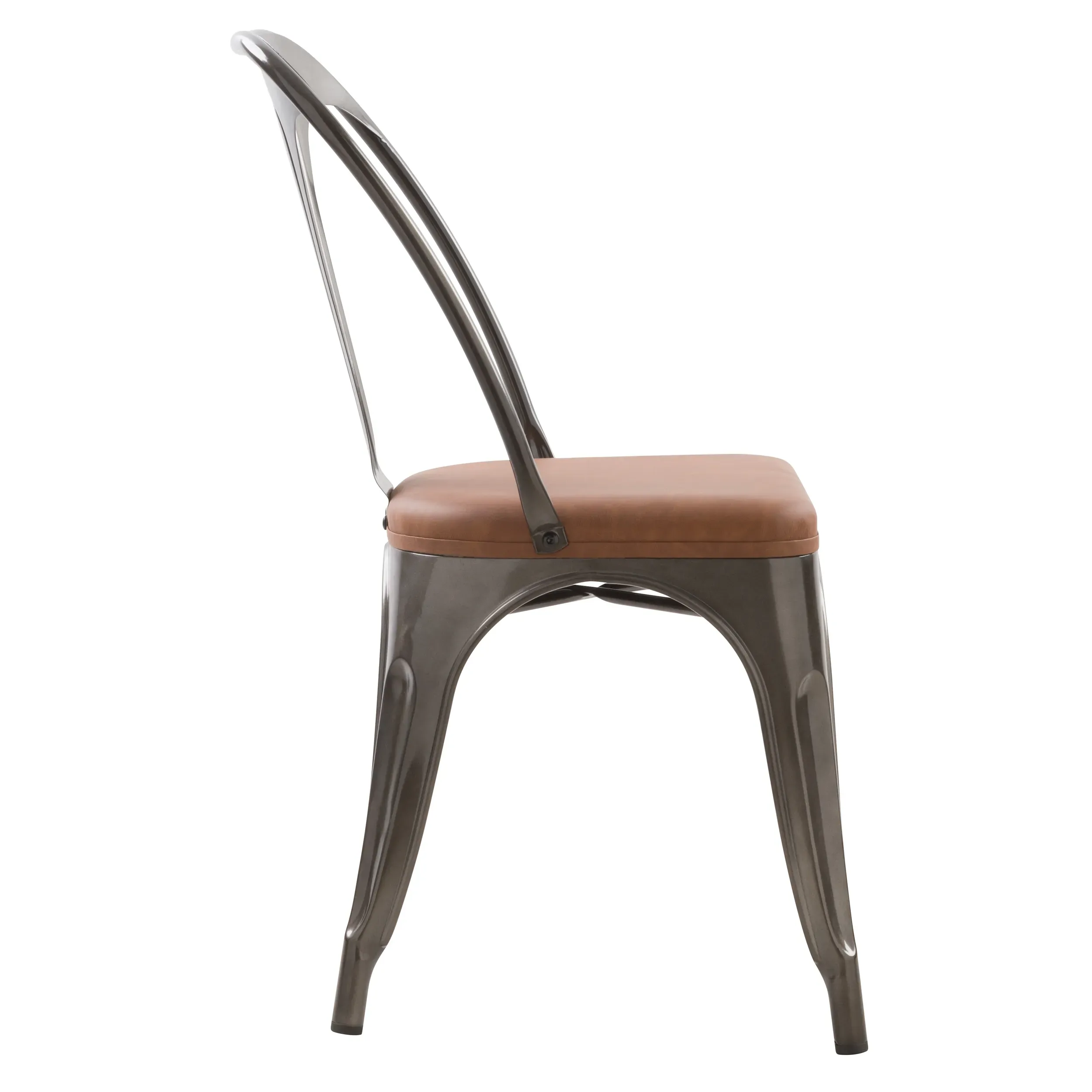 Illustration numéro 3 du produit Lot de 2 chaises en métal gris et cuir synthétique marron