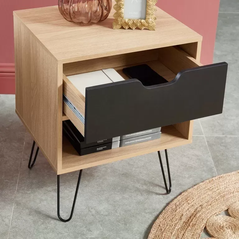 Illustration numéro 3 du produit Lot de 2 tables de chevet   noir  effet chêne  1 tiroir 40cm en noir