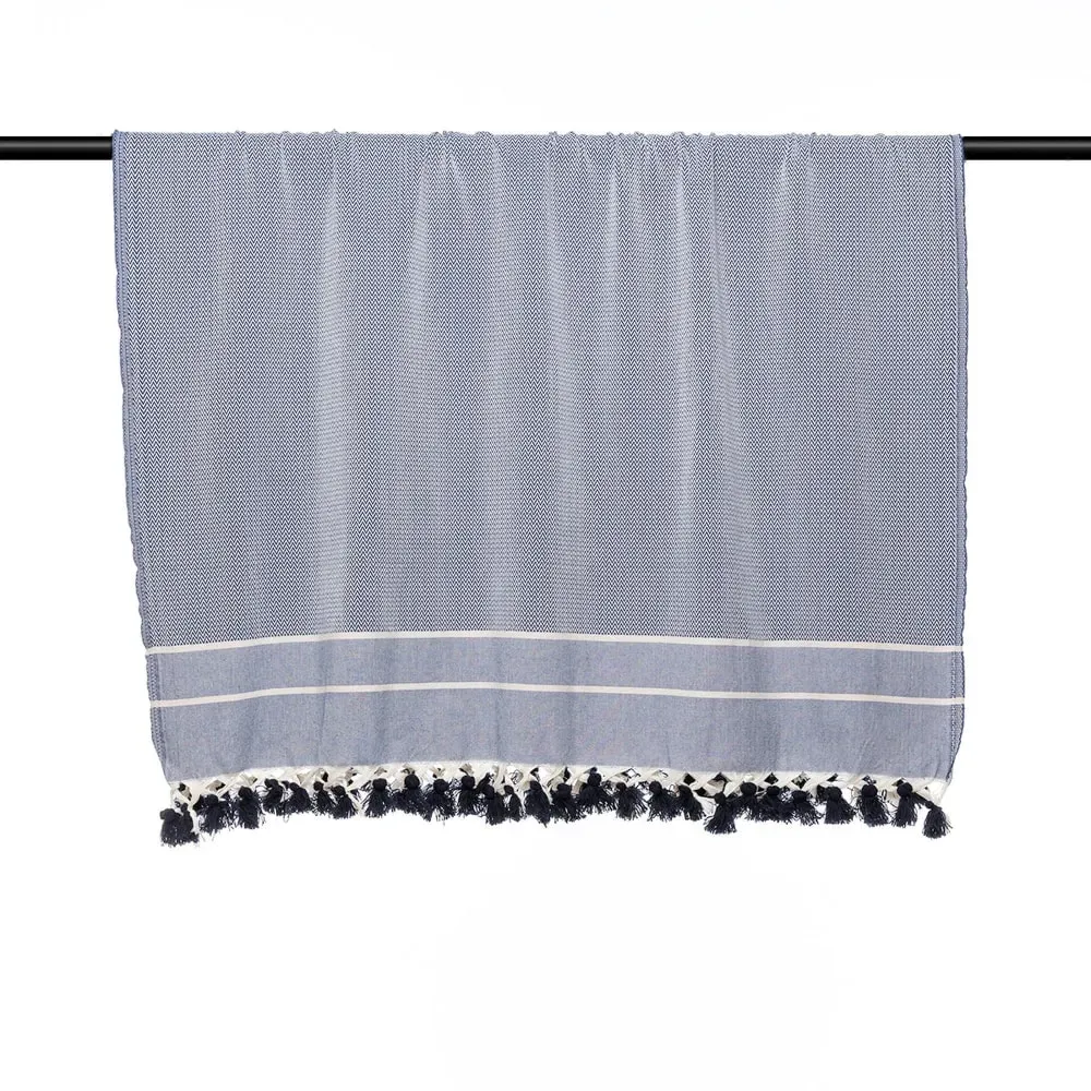 Illustration numéro 3 du produit Plaid coton bleu marine 160x250