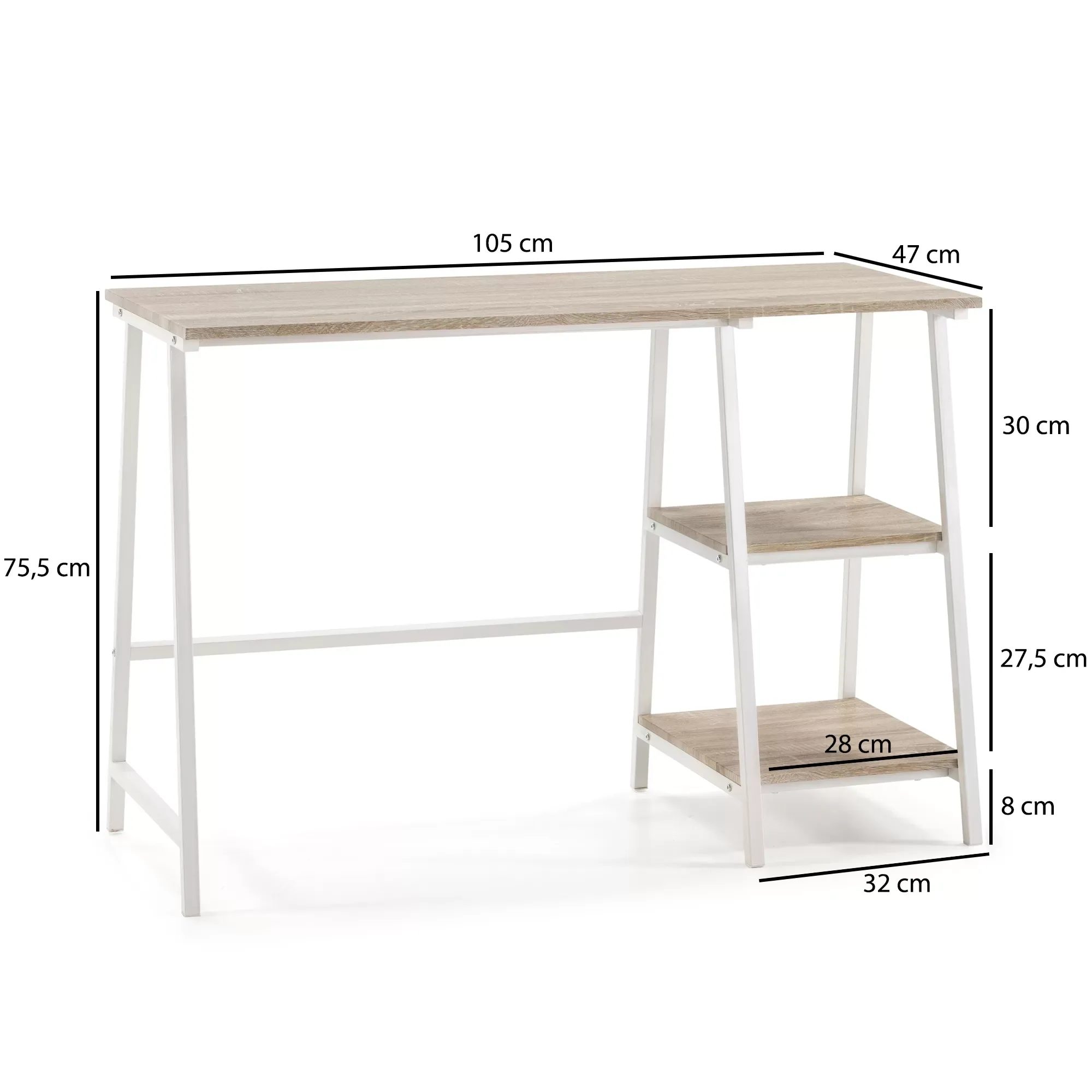 Illustration numéro 3 du produit Bureau blanc, table pour pc, style industriel, 105 cm longueur