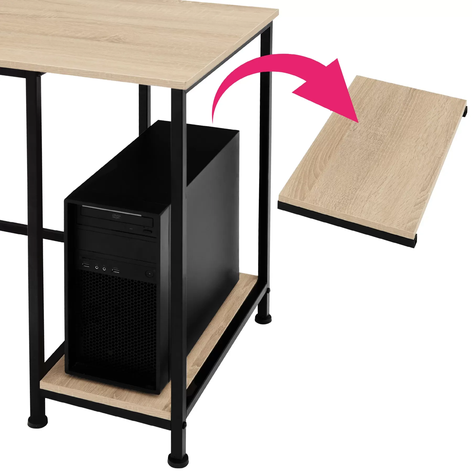 Illustration numéro 3 du produit Bureau Style industriel avec étagère 2 espaces de stockage bois clair