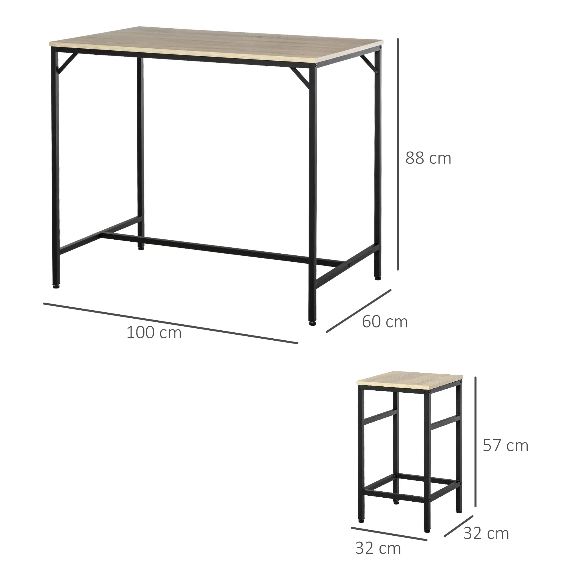 Illustration numéro 3 du produit Ensemble table de bar design industriel + 4 tabourets