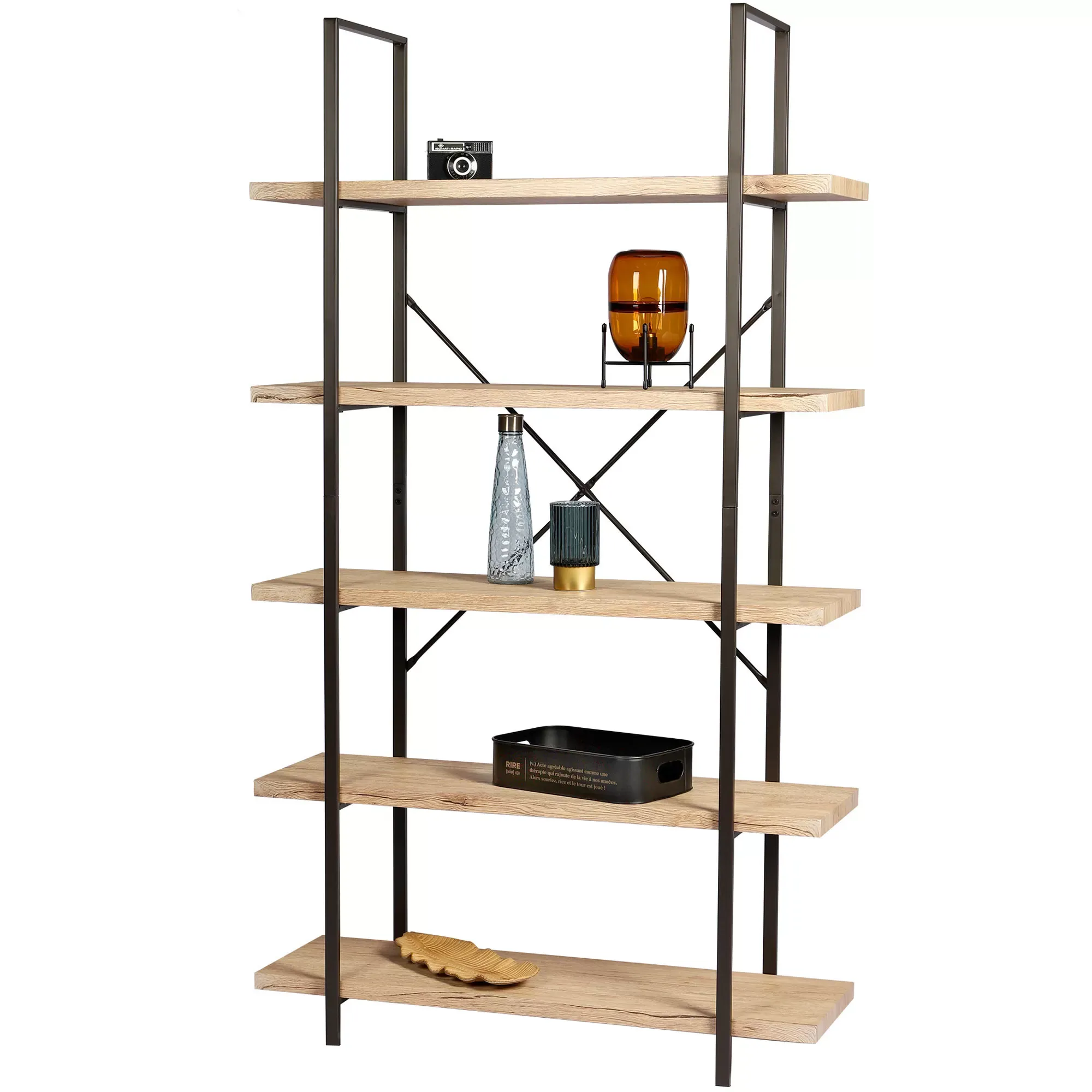 Illustration numéro 3 du produit Etagère design industriel bois et métal noir