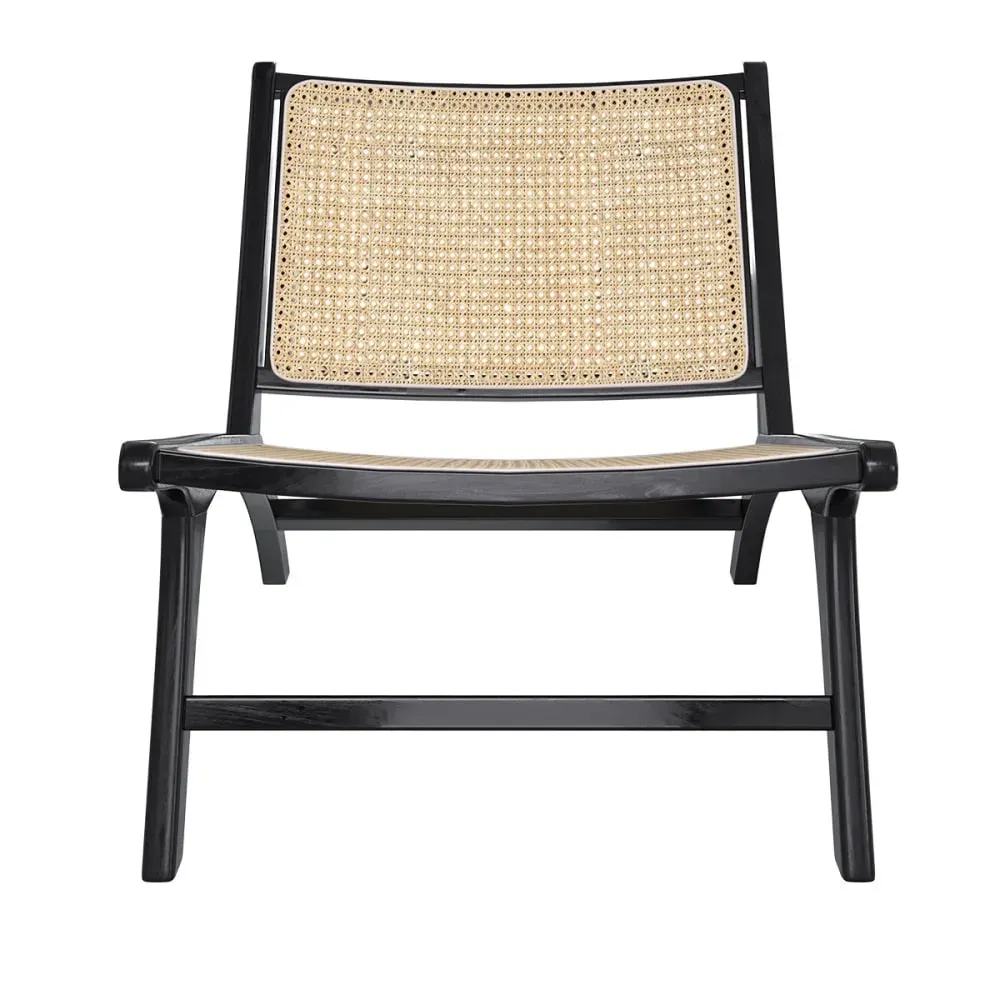 Illustration numéro 3 du produit Fauteuil en teck noir et tressage cannage en rotin