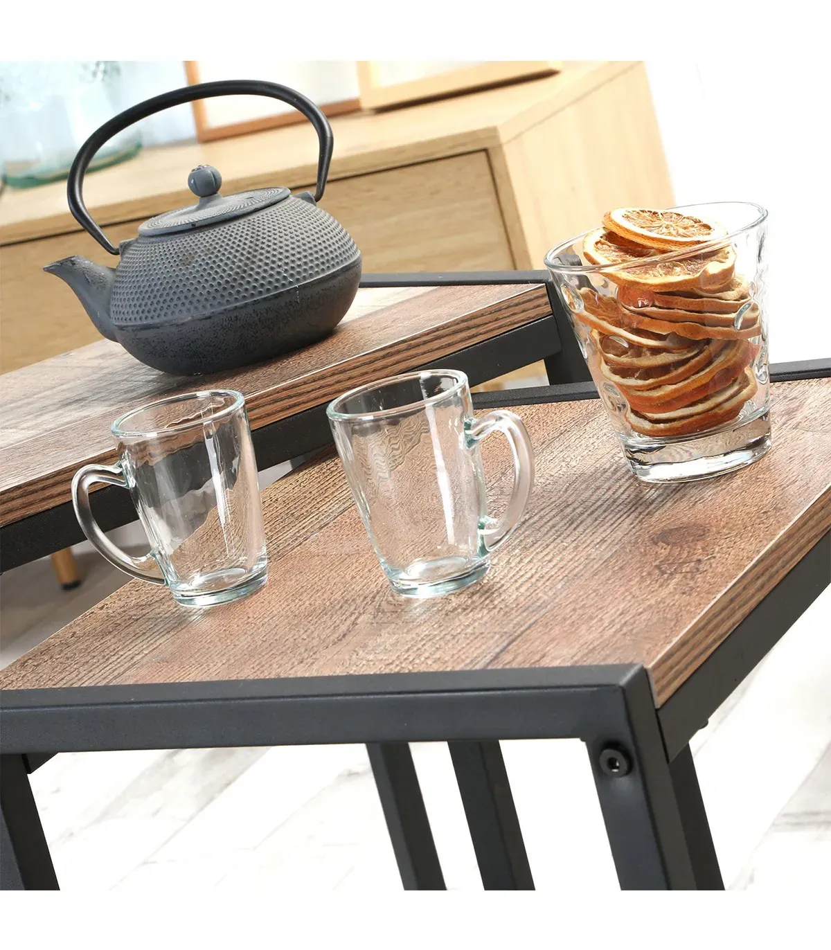 Illustration numéro 3 du produit Set de 2 tables Gigognes décor chêne et métal noir