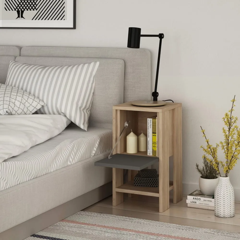 Illustration numéro 3 du produit Table de chevet 1 porte design industriel beige