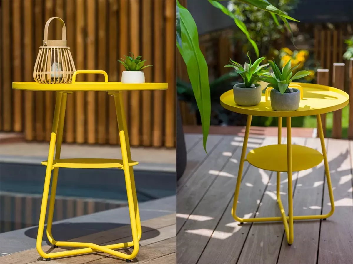 Illustration numéro 3 du produit Table basse ronde effet indus aluminium jaune