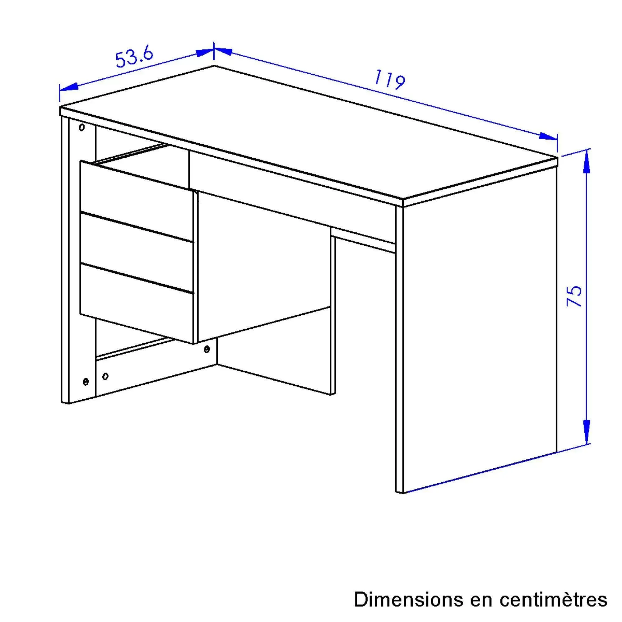 Illustration numéro 3 du produit Bureau 1 tiroir 1 porte effet bois et noir