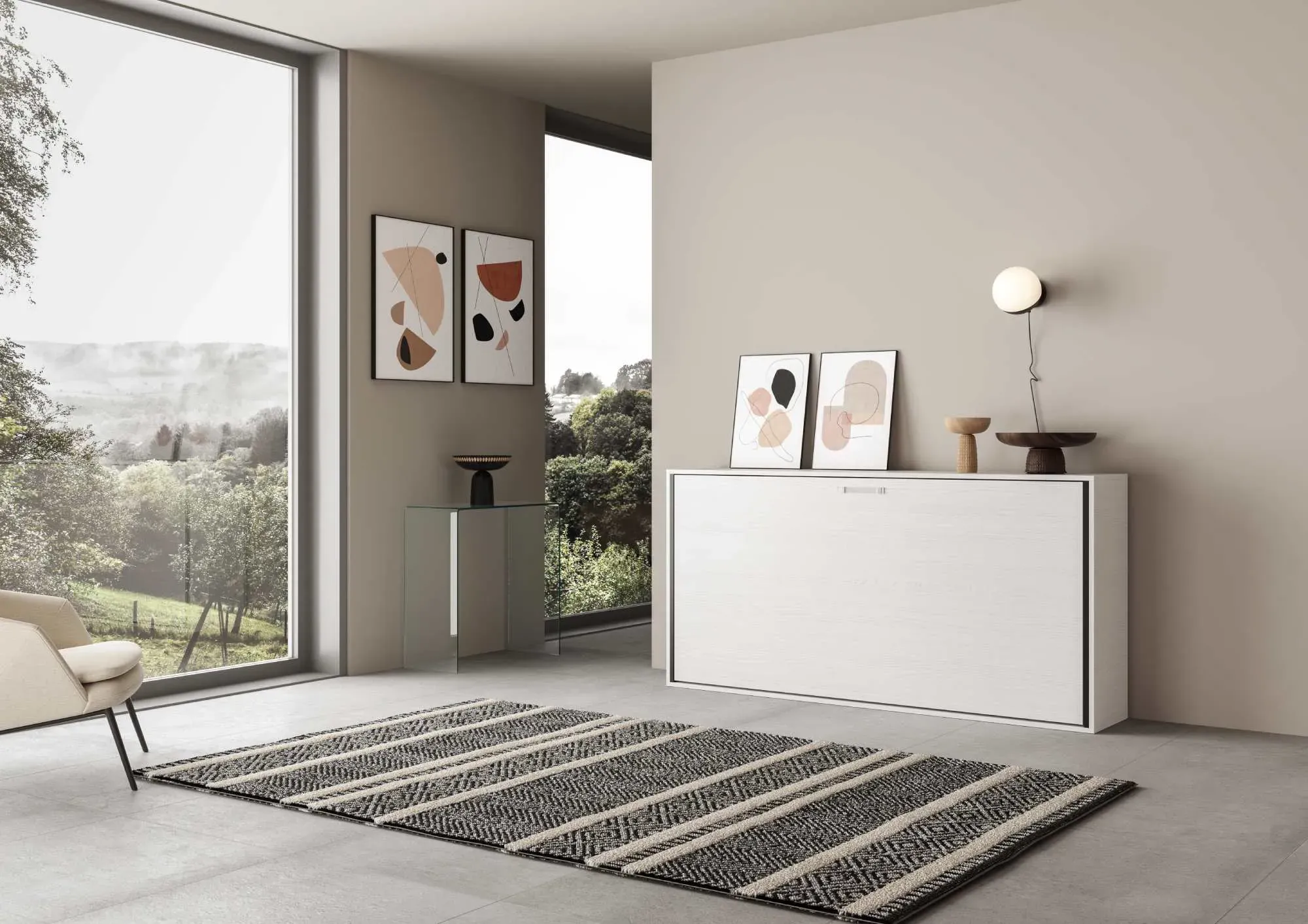 Illustration numéro 3 du produit Lit escamotable horizontal 1 couchage effet bois frêne blanc