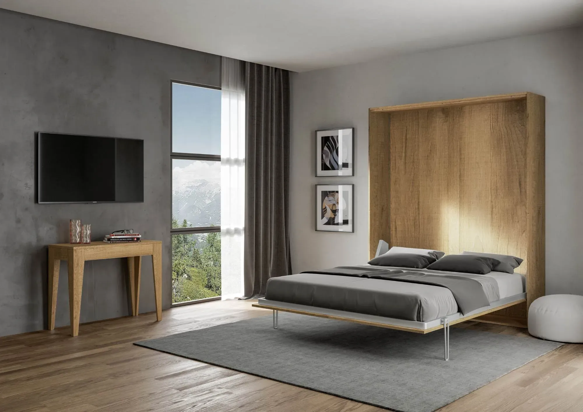 Illustration numéro 3 du produit Lit escamotable vertical 160 Chêne Nature