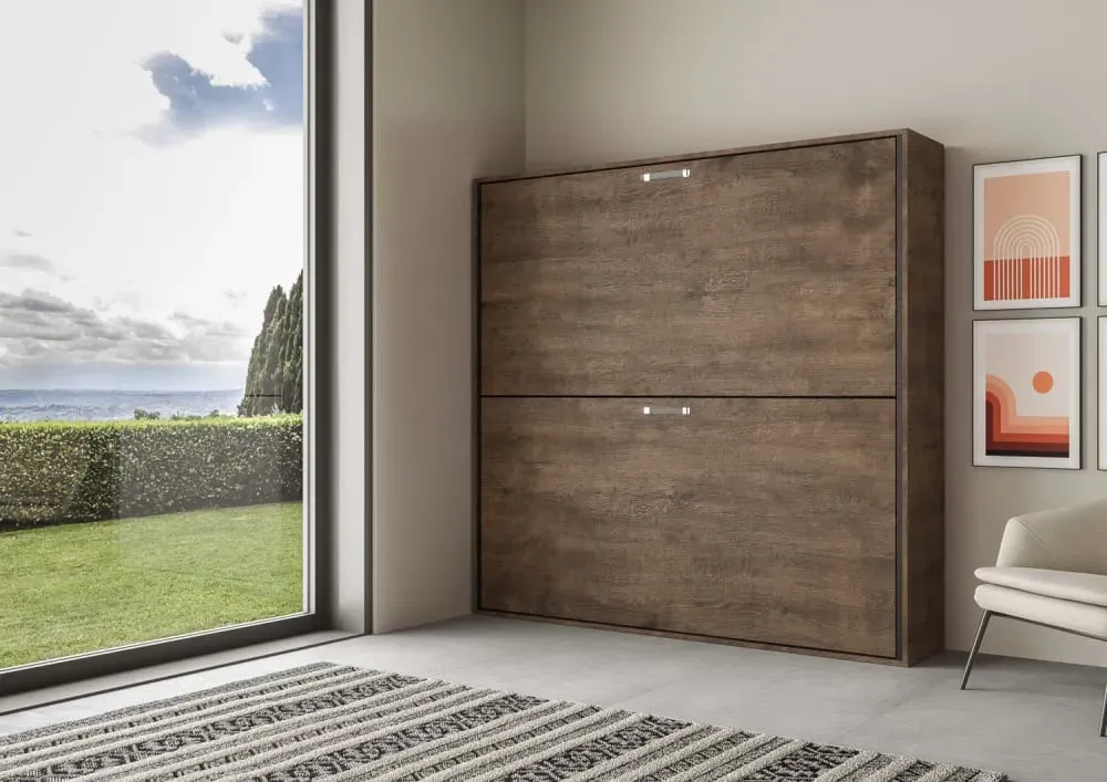 Illustration numéro 3 du produit Lit escamotable horizontal superposé effet bois noyer