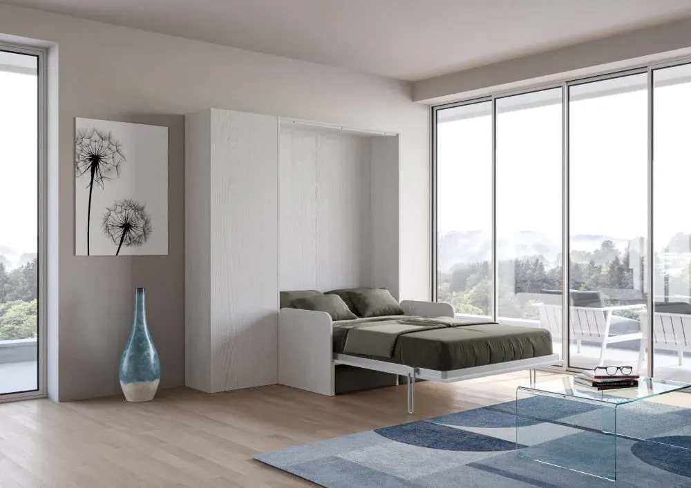 Illustration numéro 3 du produit Lit escamotable vertical 140 av.colonne effet bois frêne blanc