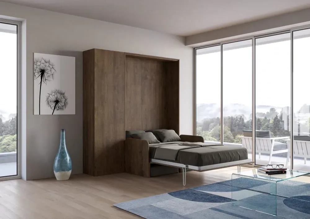 Illustration numéro 3 du produit Lit escamotable vertical 140 av.colonne effet bois noyer