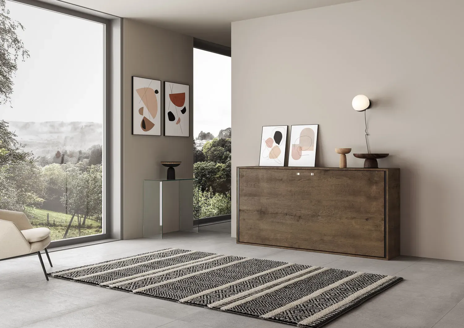 Illustration numéro 3 du produit Lit escamotable horizontal 1 couchage effet bois noyer