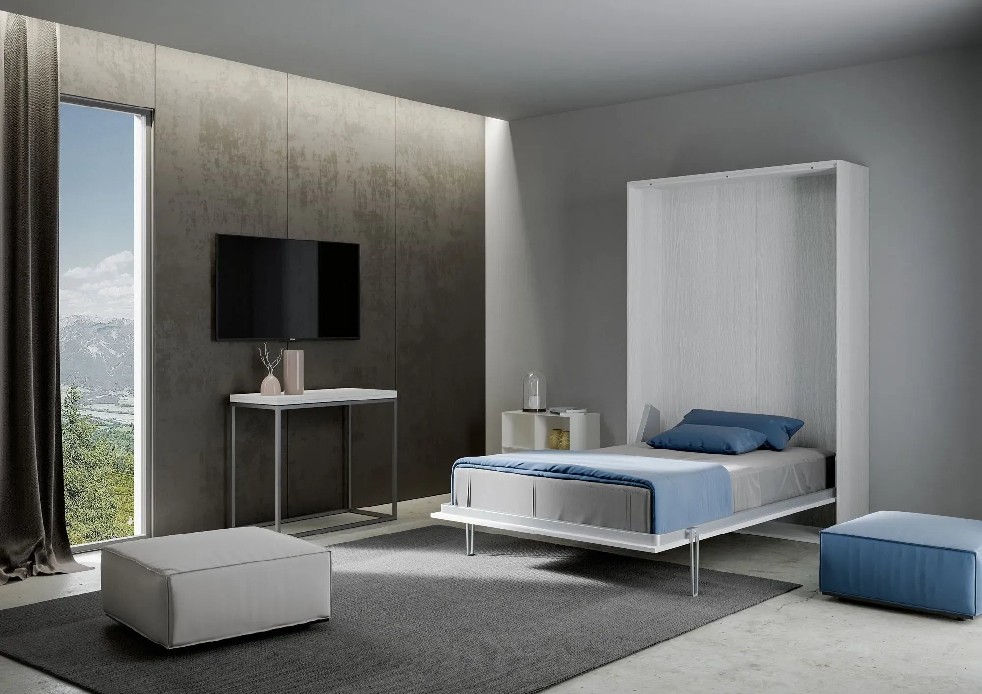 Illustration numéro 3 du produit Lit escamotable vertical 120 effet bois frêne blanc